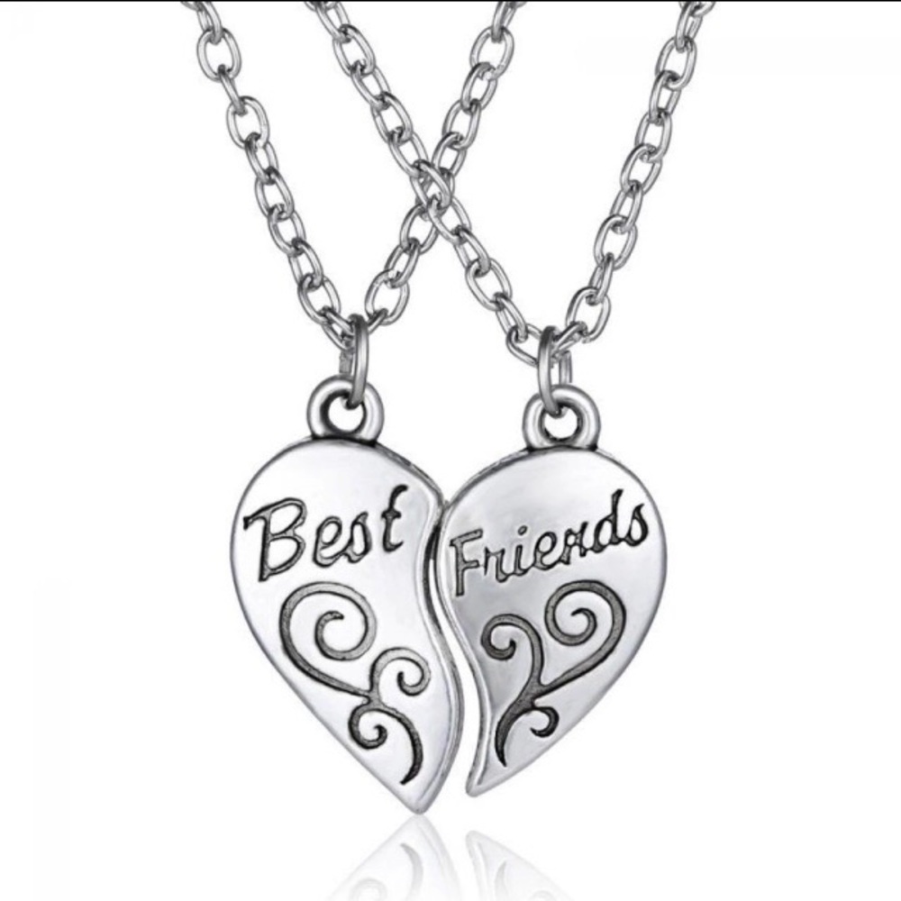Cute BEST FRIEND 2 Halves Heart Pendant Necklace